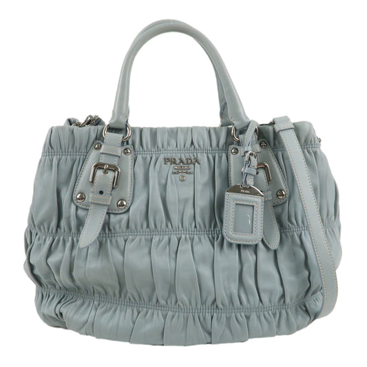 PRADA-Leather-Pleated-2Way-Shoulder-Bag-Light-Blue-BN1789