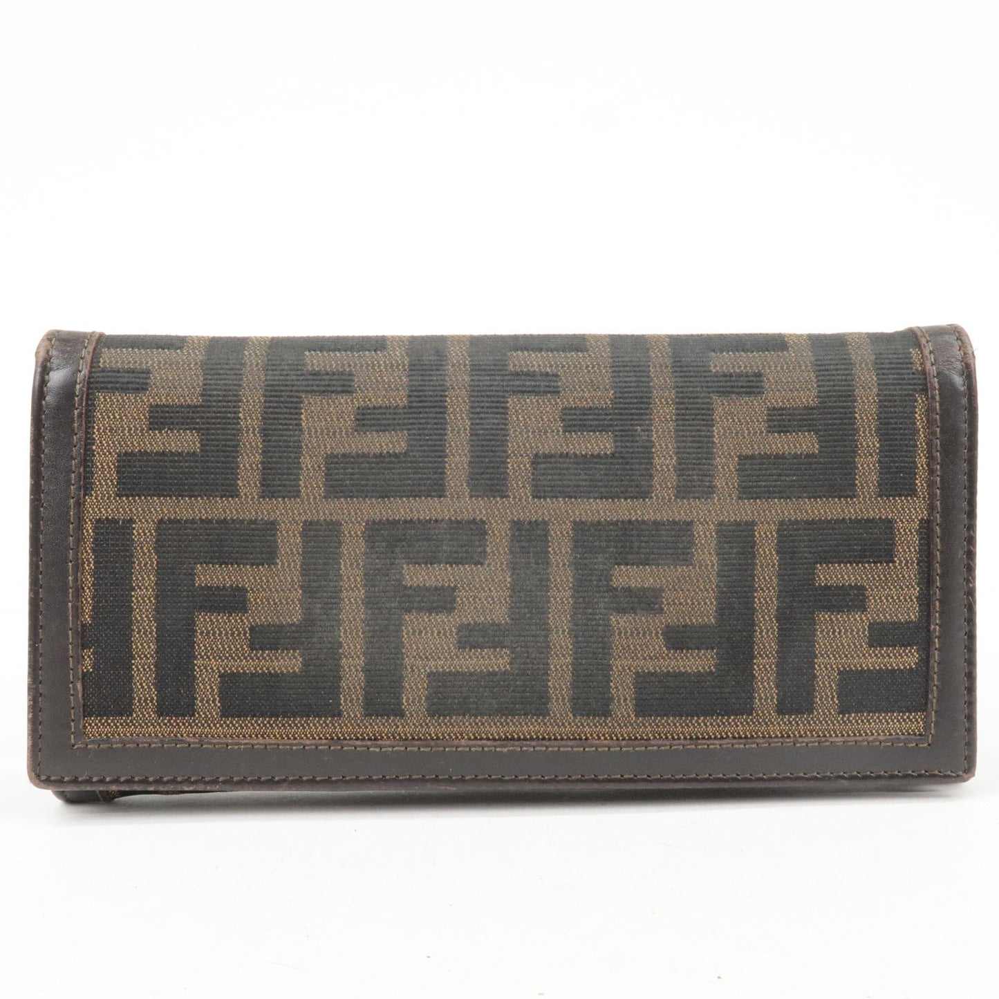 FENDI Zucca Print Canvas Leather Long Wallet Brown 30851