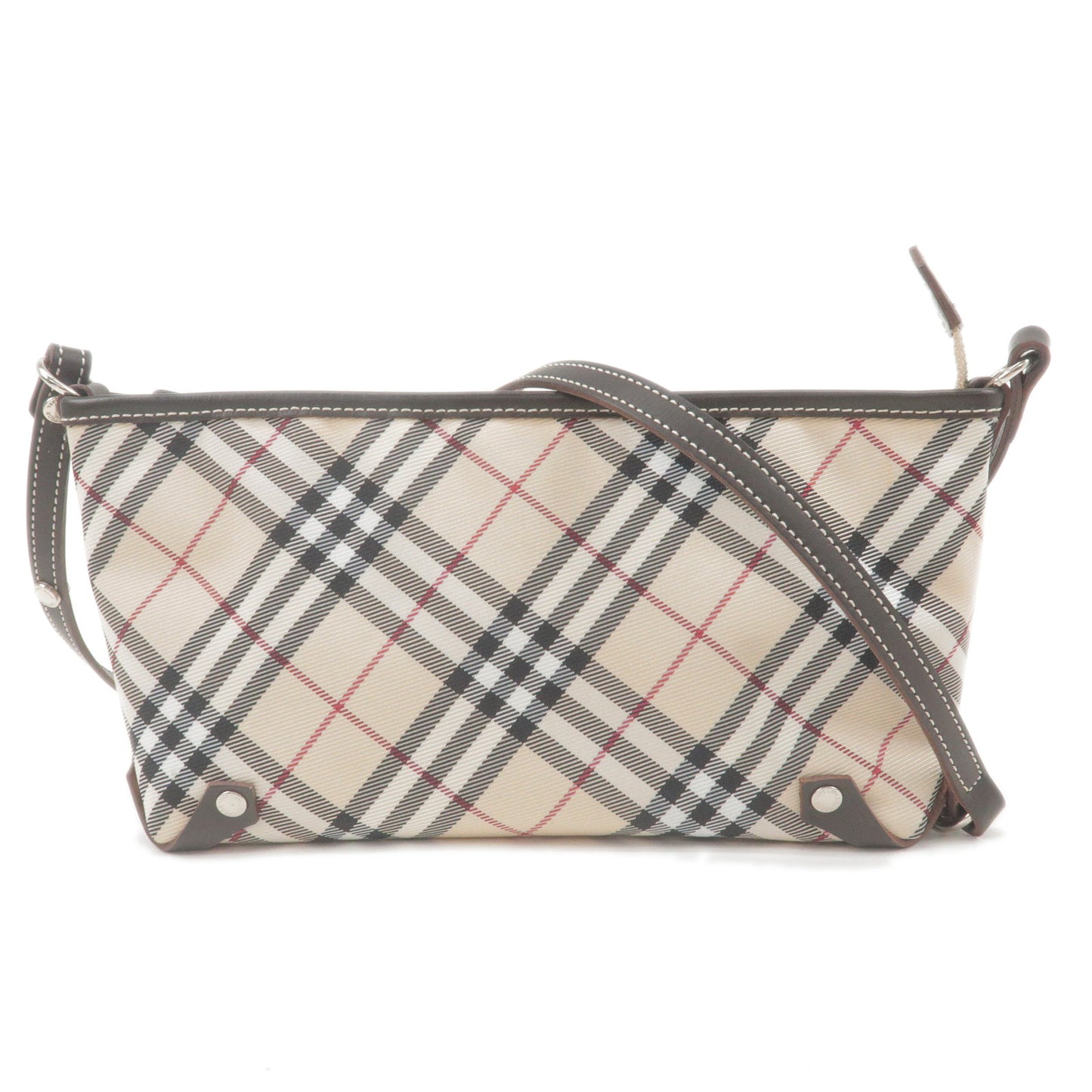 BURBERRY-Blue-Label-Canvas-Leather-Shoulder-Bag-Plaid-Beige