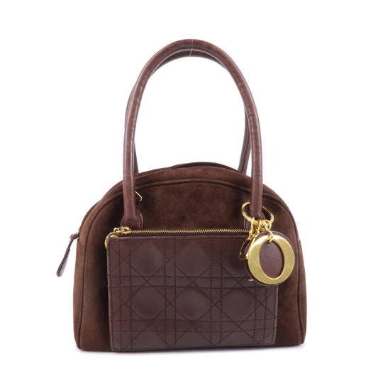 Christian-Dior-Cannage-Suede-Leather-Hand-Bag-Brown