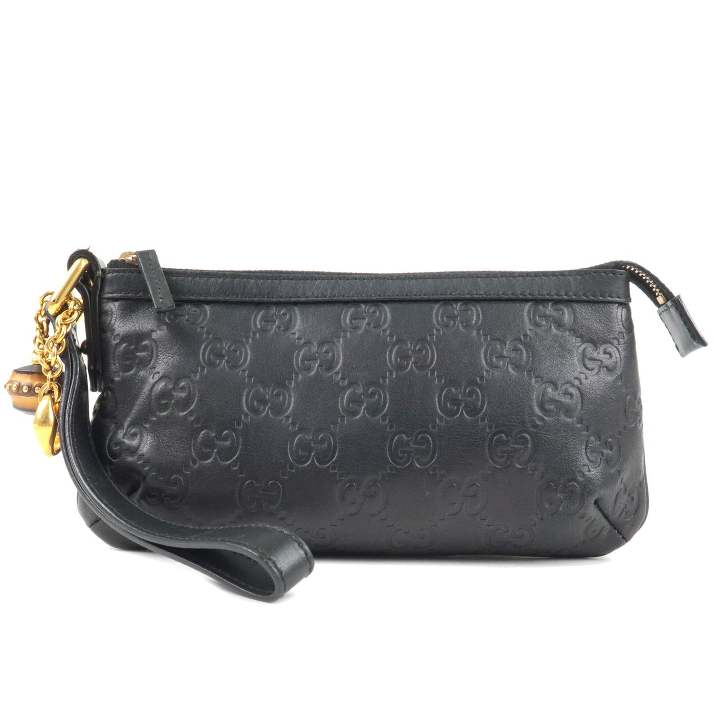 GUCCI-Bamboo-Guccissima-Leather-Pouch-Cosmetic-Pouch-Black-159913