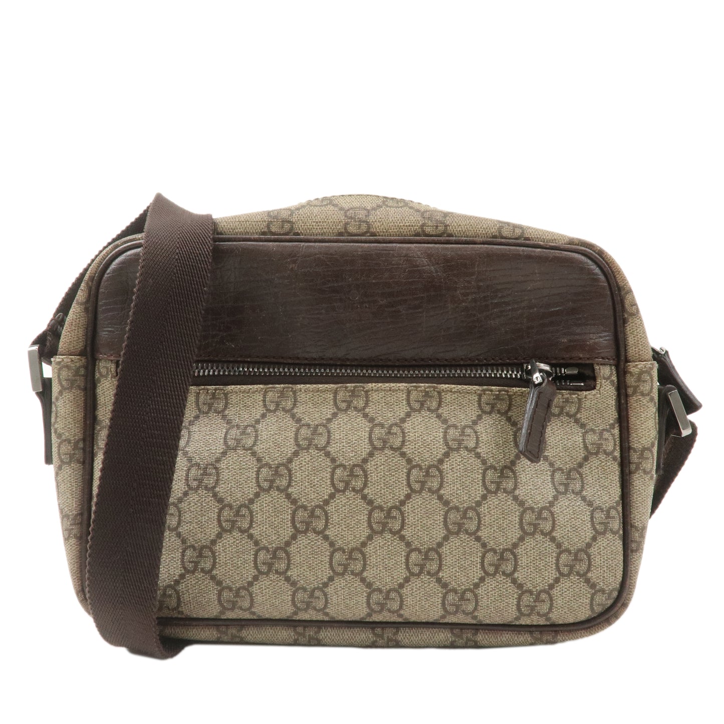 GUCCI GG Supreme Leather Shoulder Bag Beige Brown 114291