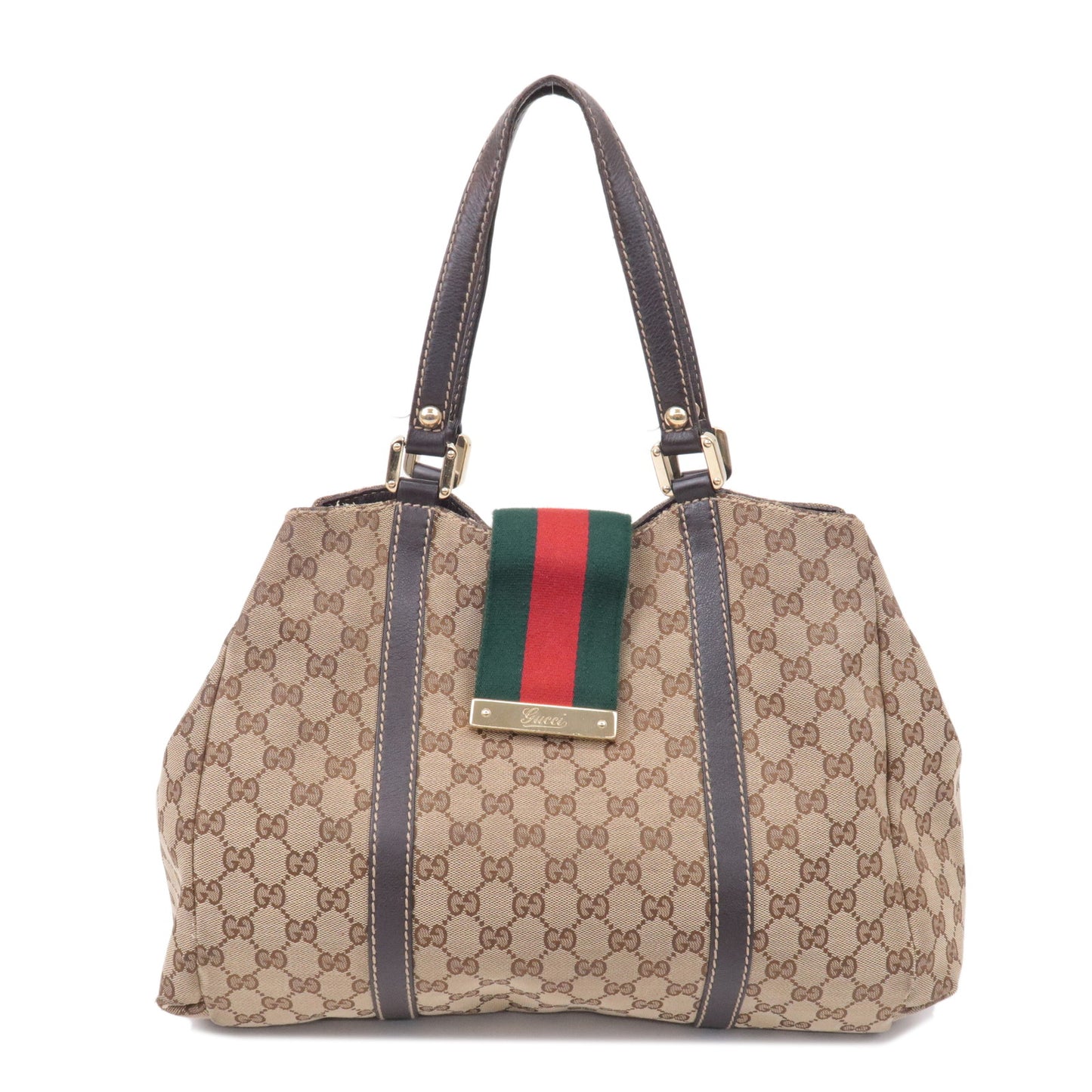 GUCCI Sherry GG Canvas Leather Tote Bag Beige Brown 211936