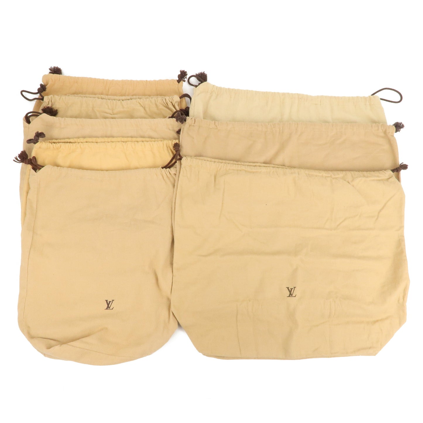 Louis-Vuitton-Set-of-9-Dust-Bag-Old-Style-Draw-String-Beige-Brown
