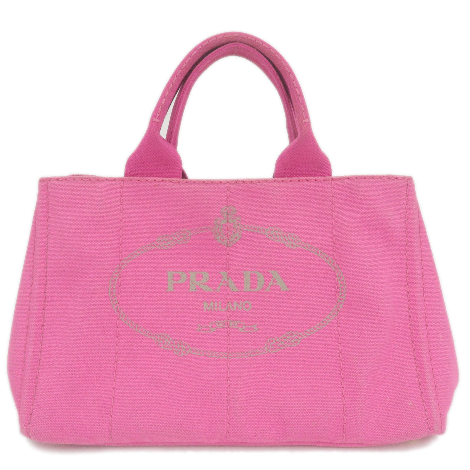 PRADA-Logo-Canapa-Canvas-Tote-Bag-Hand-Bag-Pink-B1877G