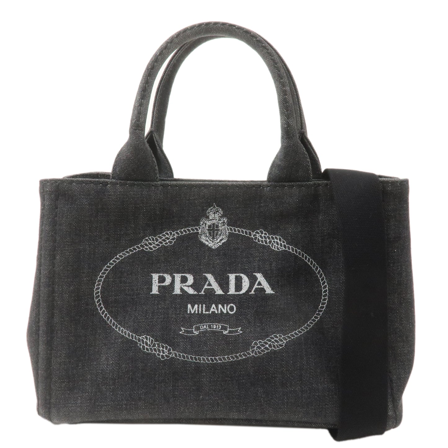 PRADA Logo Canapa Mini Canvas 2Way Hand Bag Denim Black 1BG439