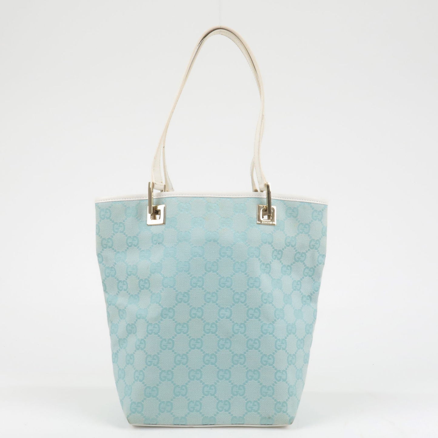 GUCCI GG Canvas Leather Tote Bag Light Blue 002.1099