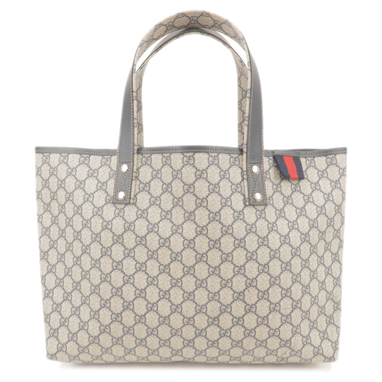 GUCCI-Sherry-GG-Supreme-Leather-Tote-Bag-Navy-Beige-211134