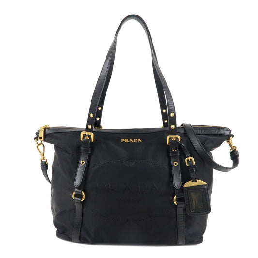PRADA-Logo-Nylon-Leather-2WAY-Bag-Shoulder-Bag-Black