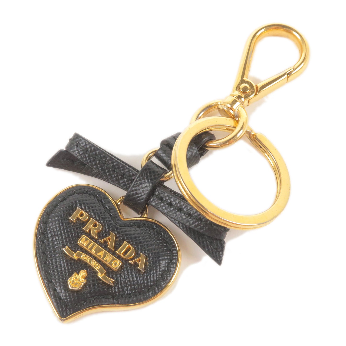 PRADA-Metal-Ribbon-Heart-Key-Ring-Key-Chain-Key-Charm-Black-1TL126