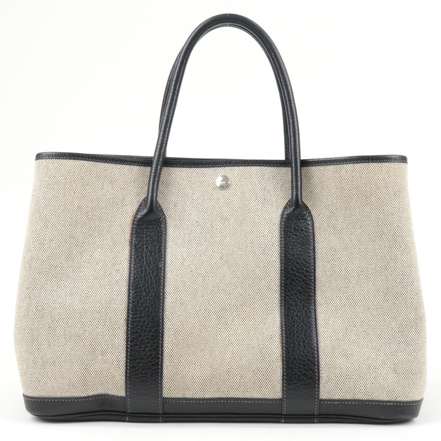 HERMES Canvas Leather Garden Party PM C Stamped Gray Black
