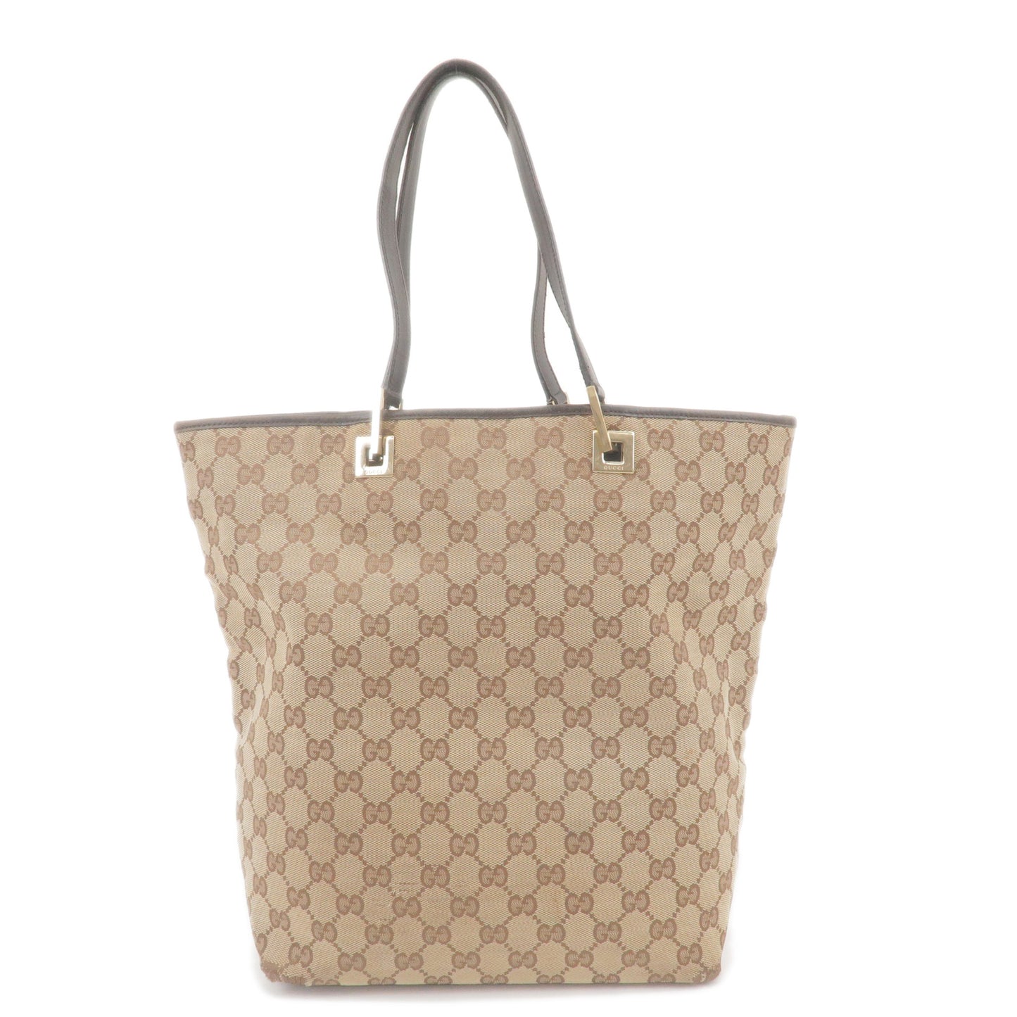 GUCCI-GG-Canvas-Leather-Tote-Bag-Beige-Brown-002・1098