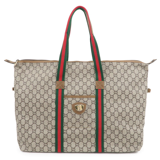 GUCCI-Old-GUCCI-Sherry-GG-Plus-Leather-Tote-Bag-Beige-Brown
