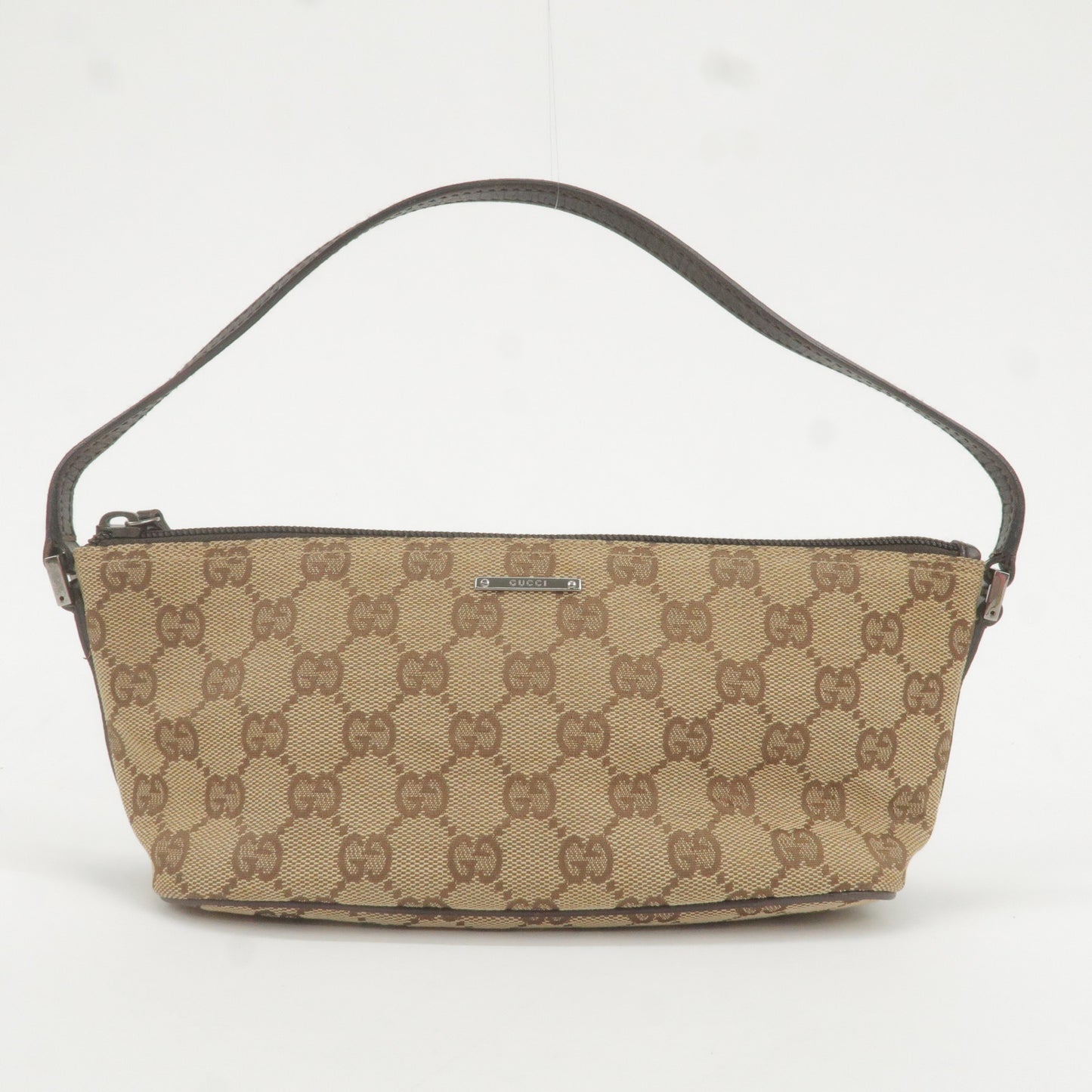 GUCCI Boat Bag GG Canvas Leather Hand Bag Brown Beige 07198