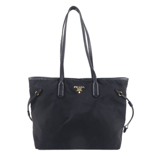 PRADA-Logo-Nylon-Leather-Tote-Bag-Shoulder-Bag-Black-BR4001