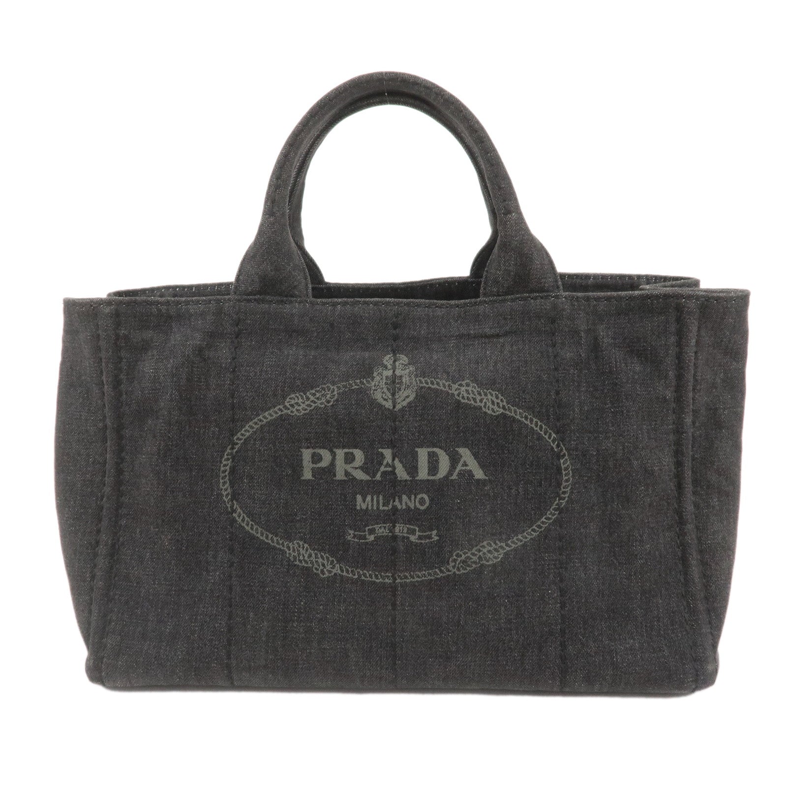 PRADA-Canapa-Denim-Tote-Bag-Hand-Bag-NERO-Black-B2642B – dct