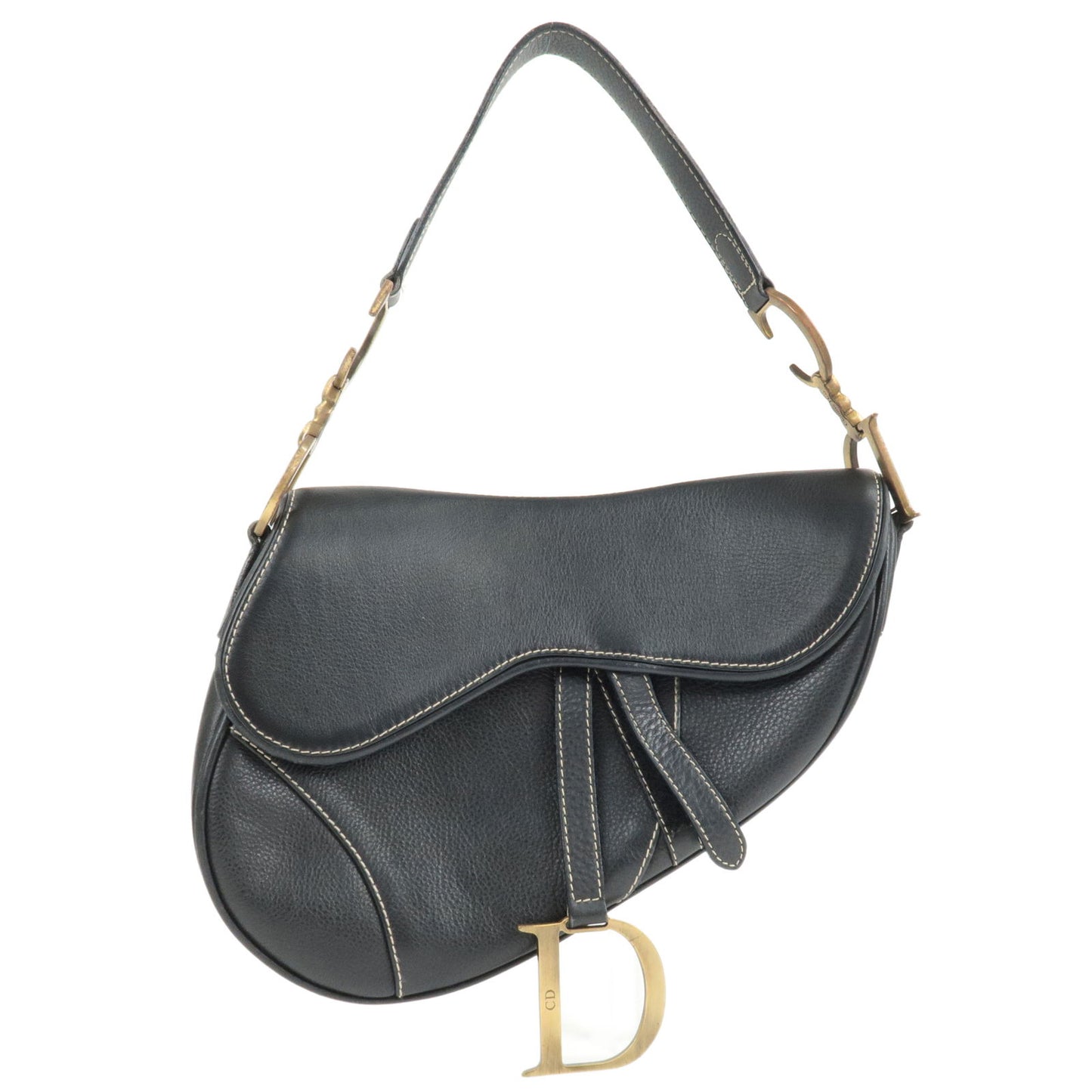Christian-Dior-Leather-Saddle-Bag-Shoulder-Bag-Purse-Black