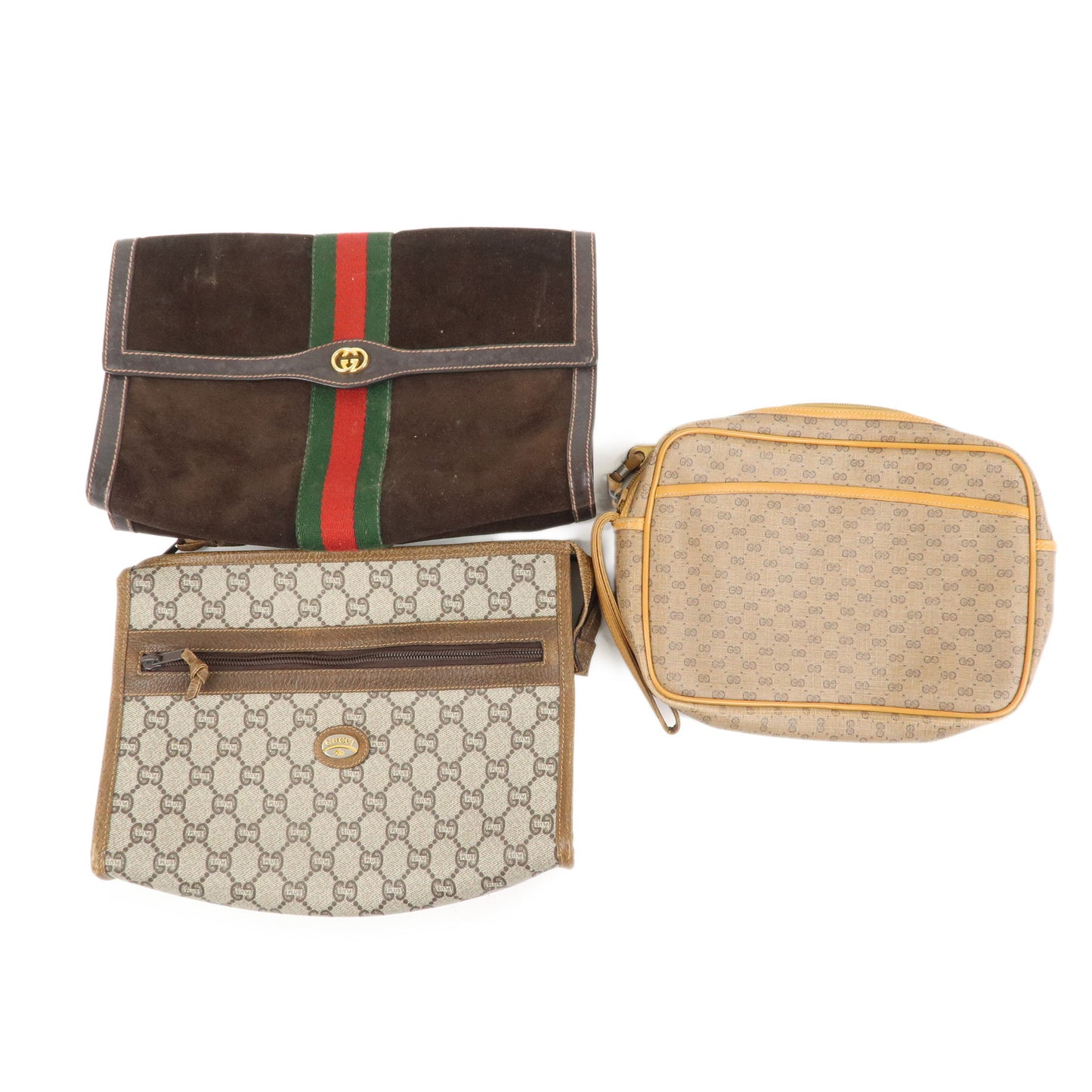 GUCCI Set of 3 Old Gucci Clutch Bag Brown Beige 014.14.0028