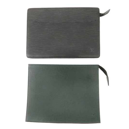 Louis-Vuitton-Epi-Taiga-Set-of-2-Cluch-Bag-Green-Black-M52522
