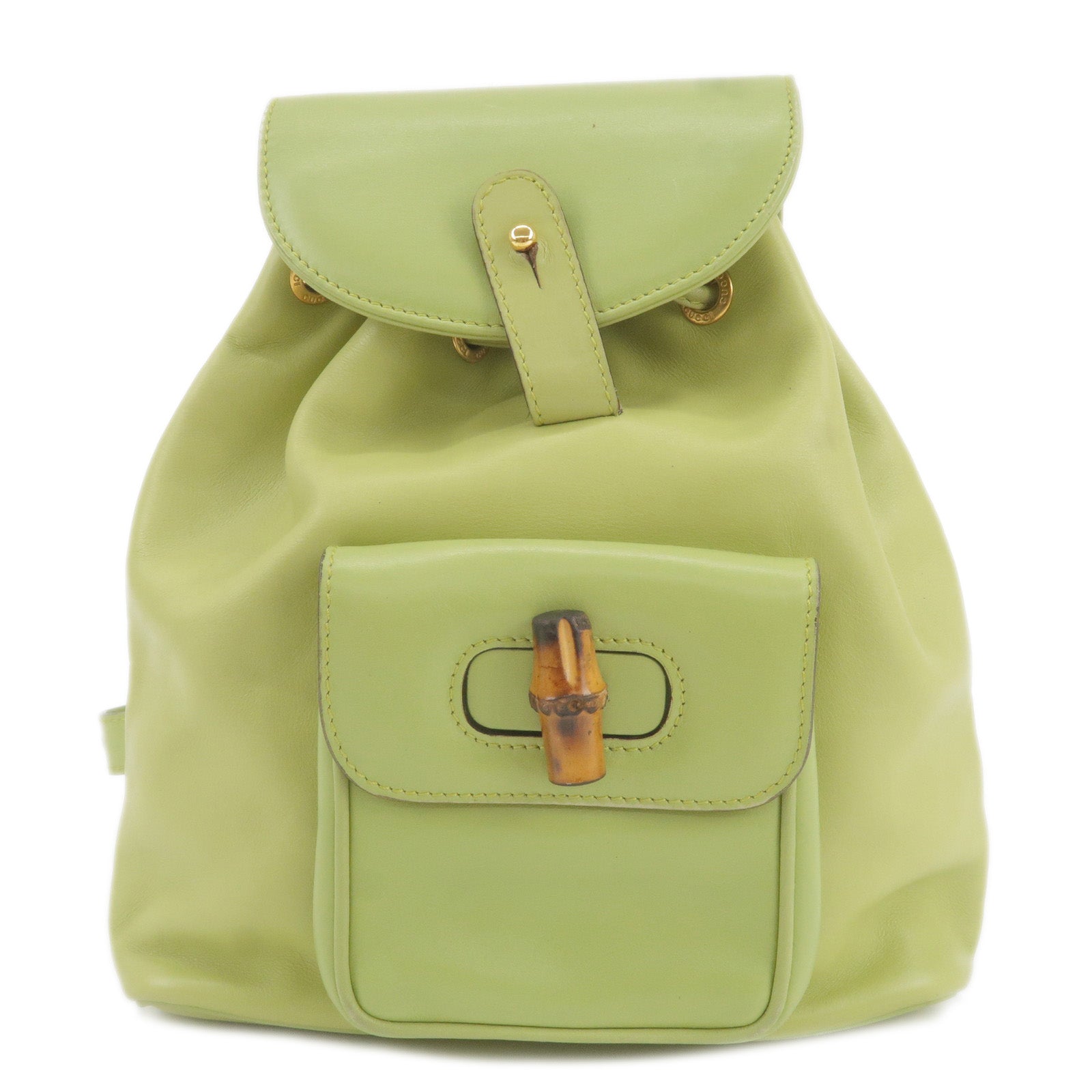 GUCCI-Bamboo-Leather-Back-Pack-Green-003･2058･0030
