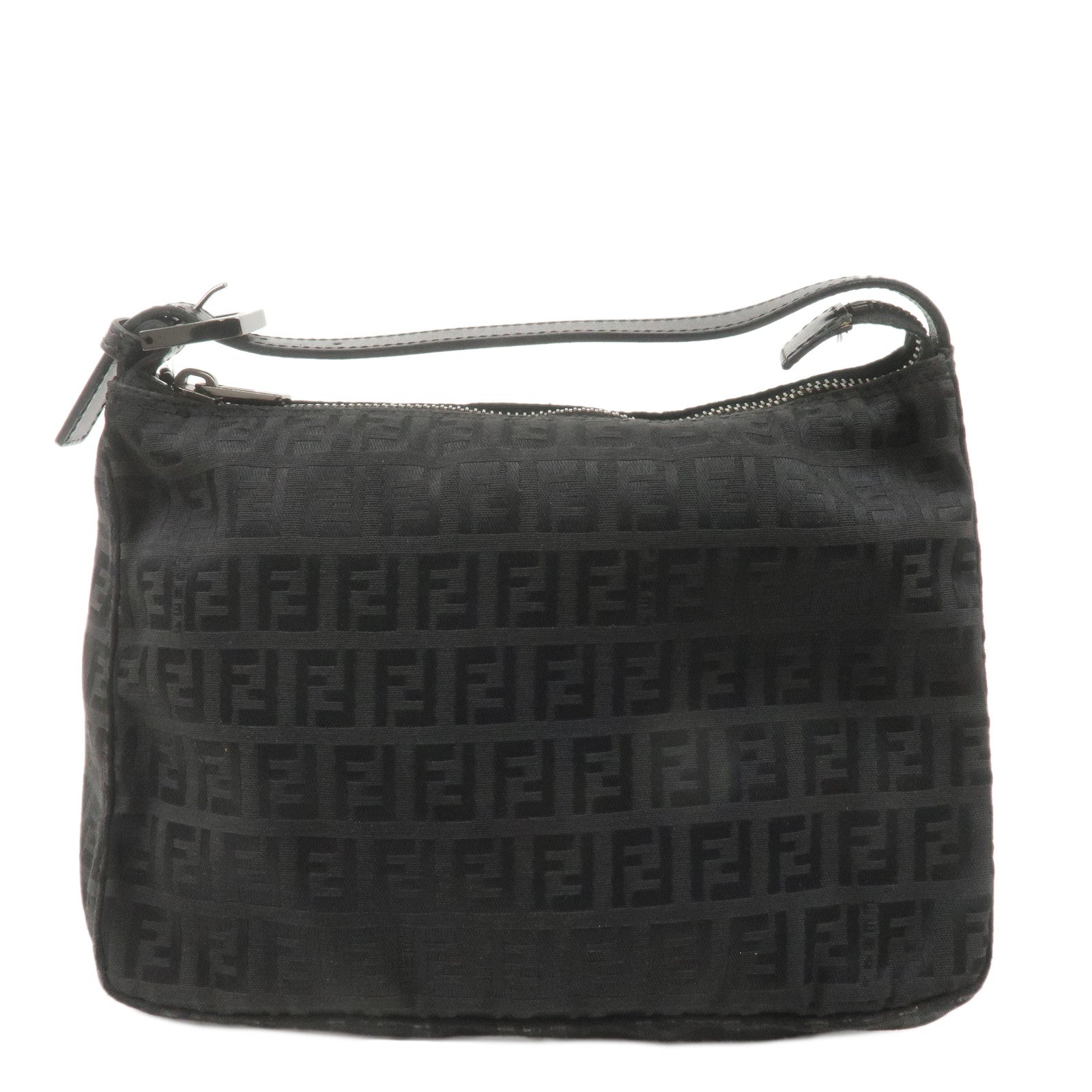 FENDI-Zucchino-Canvas-Leather-Hand-Bag-Pouch-Black-8N0005