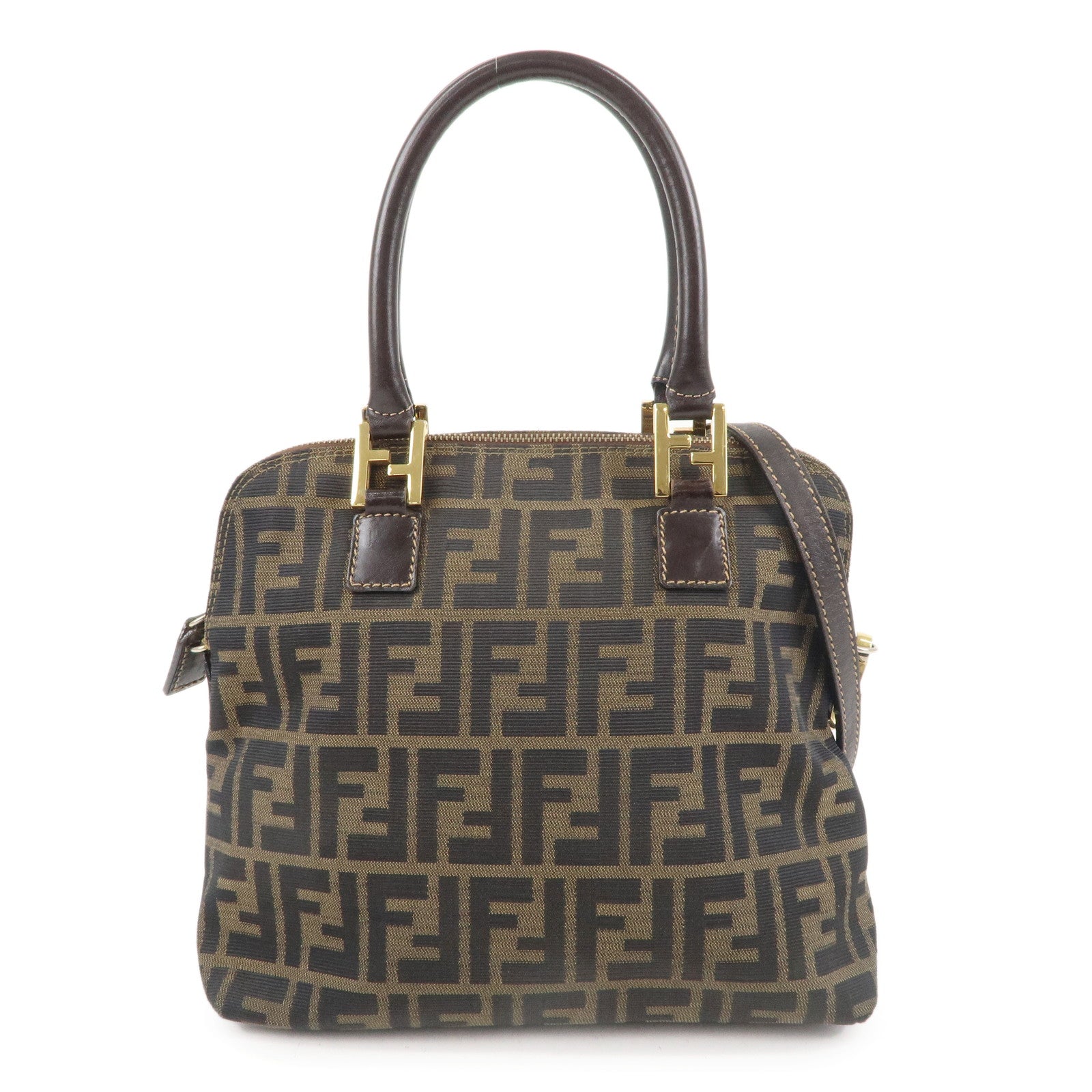 FENDI-Zucca-Canvas-Leather-2WAY-Bag-Brown-Black-83149671981