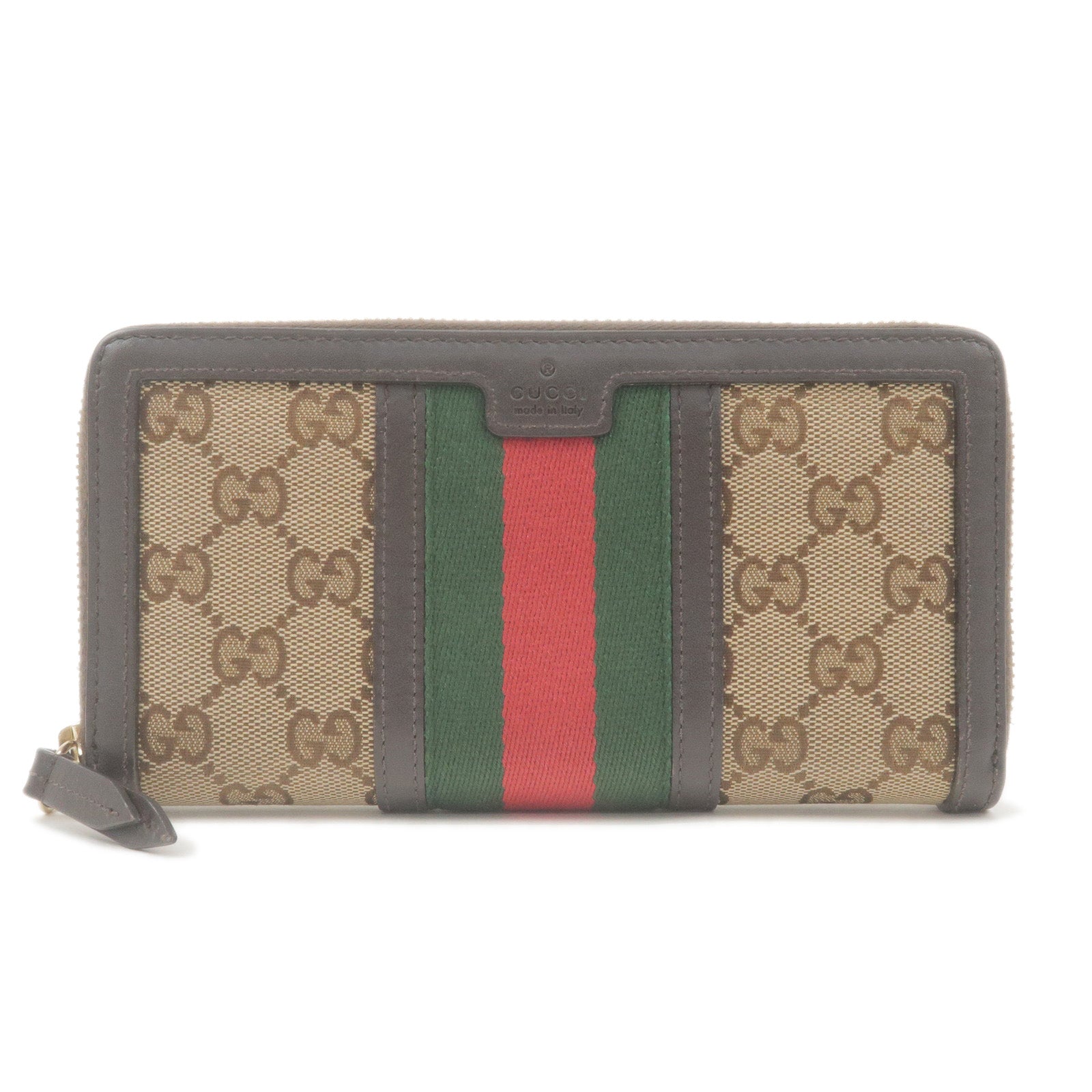 GUCCI-Sherry-GG-Canvas-Leather-Long-Wallet-Beige-Dark-Brown-406754
