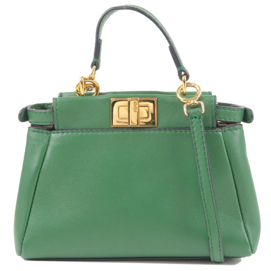 FENDI-Micro-Peekaboo-Leather-2Way-Bag-Hand-Bag-Green-8M0355