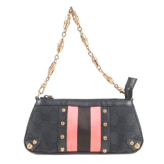 GUCCI-Sherry-Bamboo-Canvas-Leather-Chain-Pouch-Black-129423