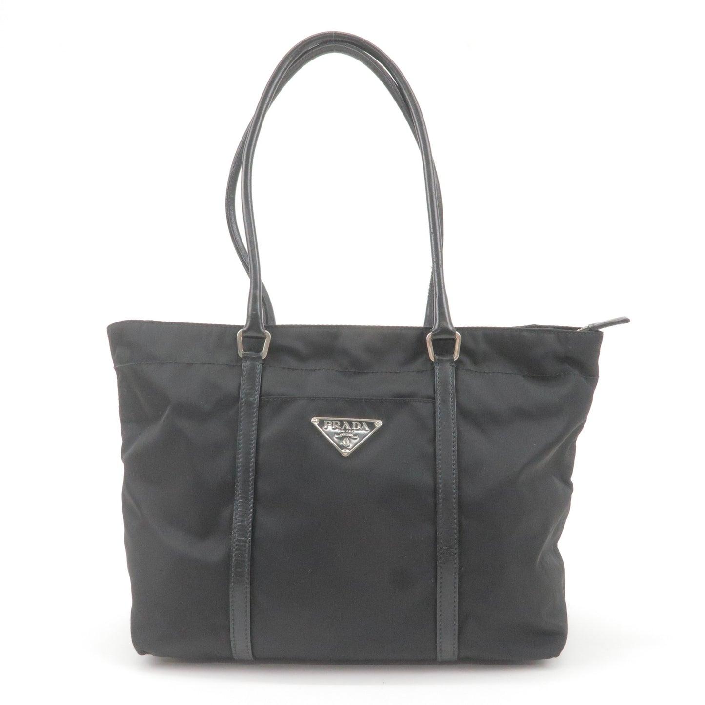 PRADA Logo Nylon Leather Tote Bag Hand Bag NERO Black
