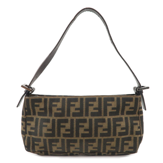 FENDI-Zucca-Canvas-Leather-Handbag-Shoulder-Bag-Brown-Black