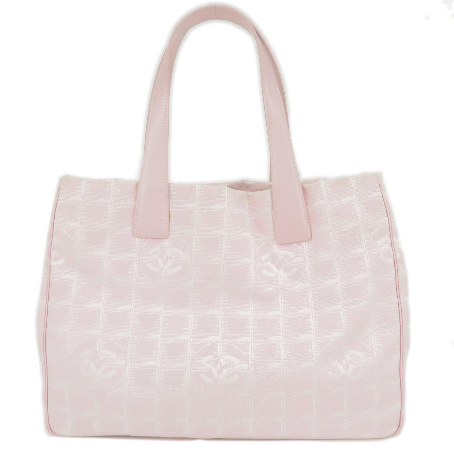 CHANEL-Travel-Line-Nylon-Jacquard-Leather-Tote-Bag-Pink-A15991