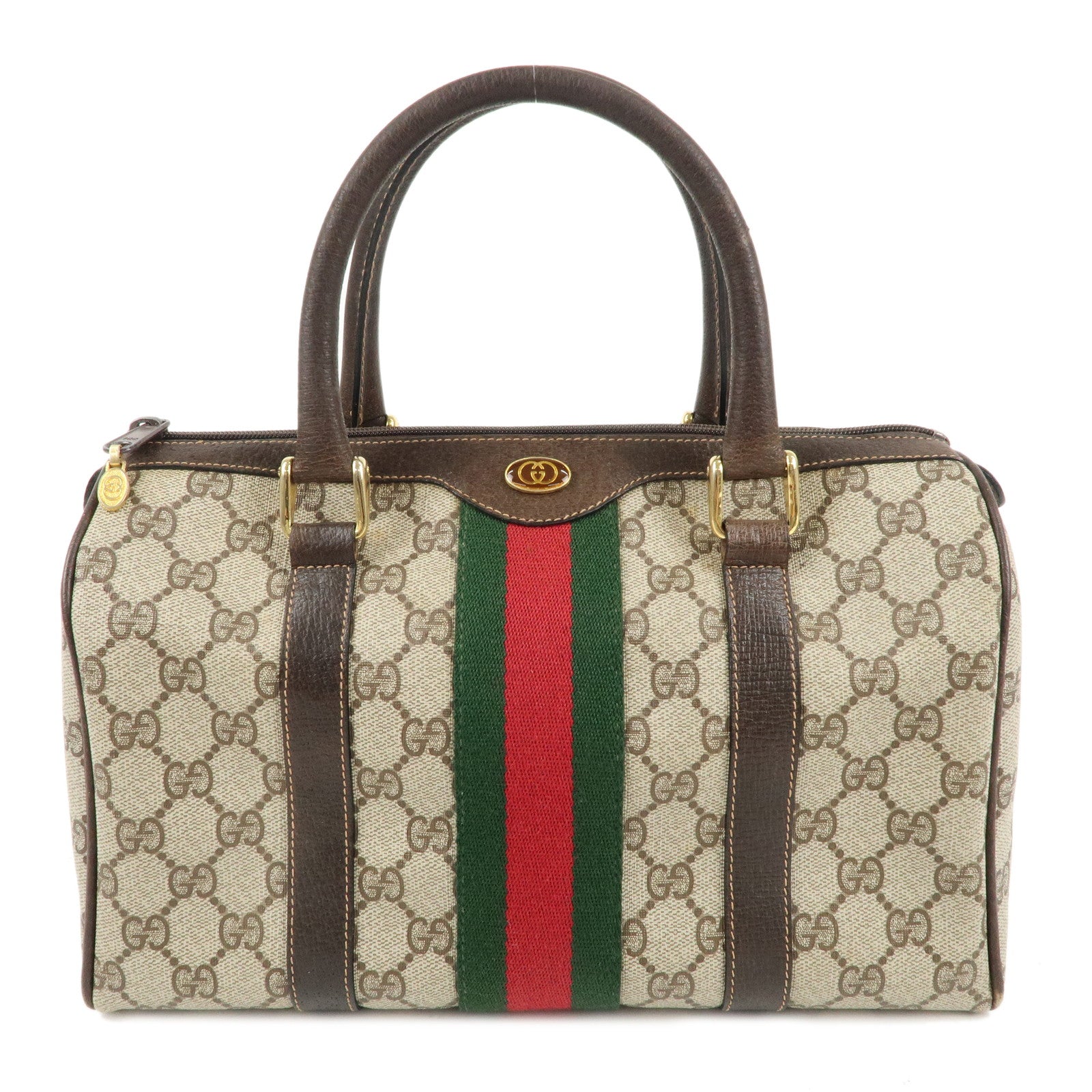 GUCCI Old Gucci Sherry GG Plus Leather Boston Bag Beige 010.378