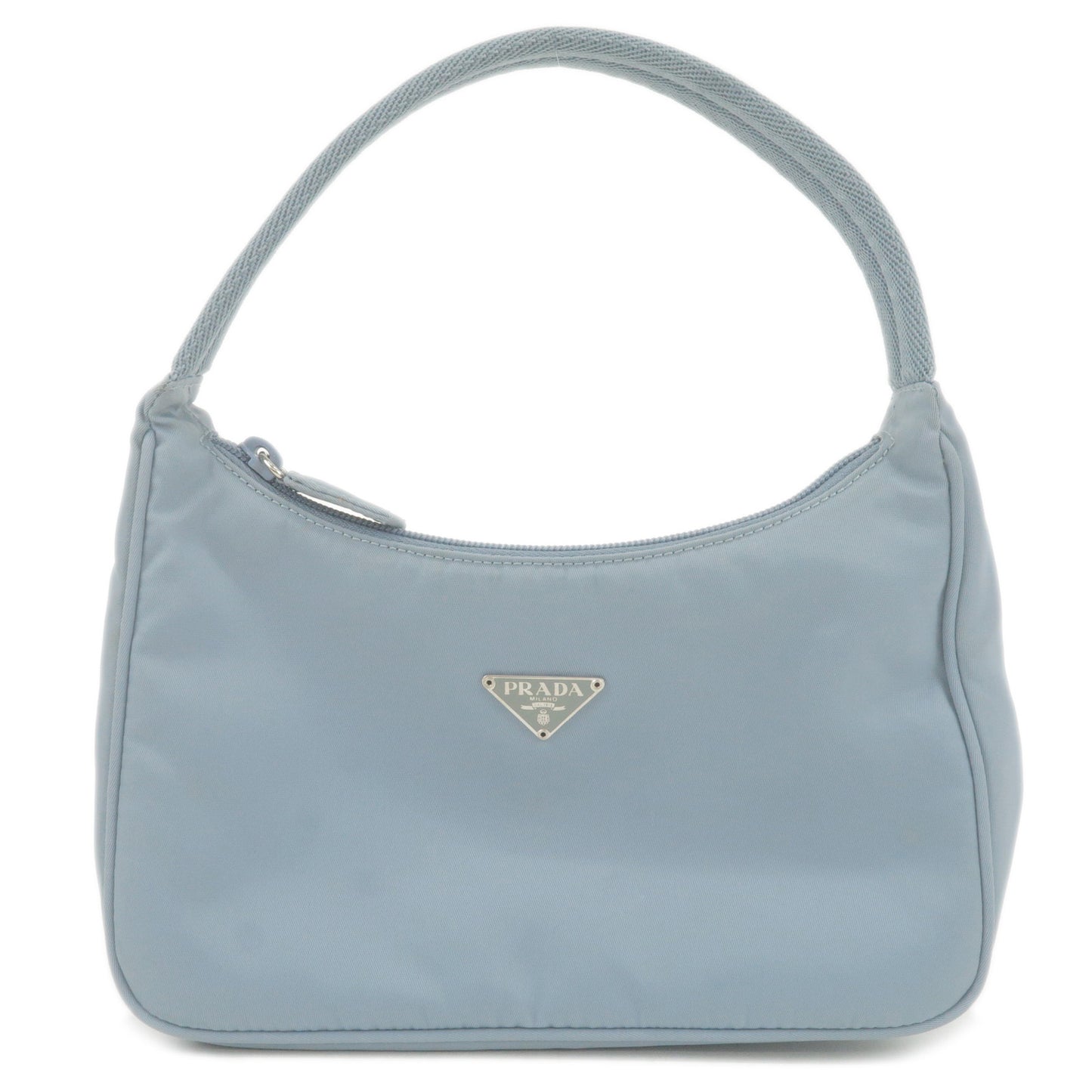 PRADA-Logo-Nylon-Canvas-Hand-Bag-Pouch-Purse-Light-Blue-MV515