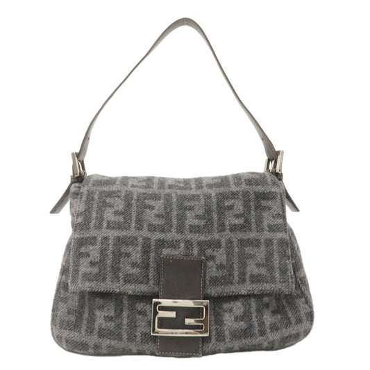 FENDI-Zucca-Mamma-Baguette-Wool-Leather-Shoulder-Bag-Gray-26325