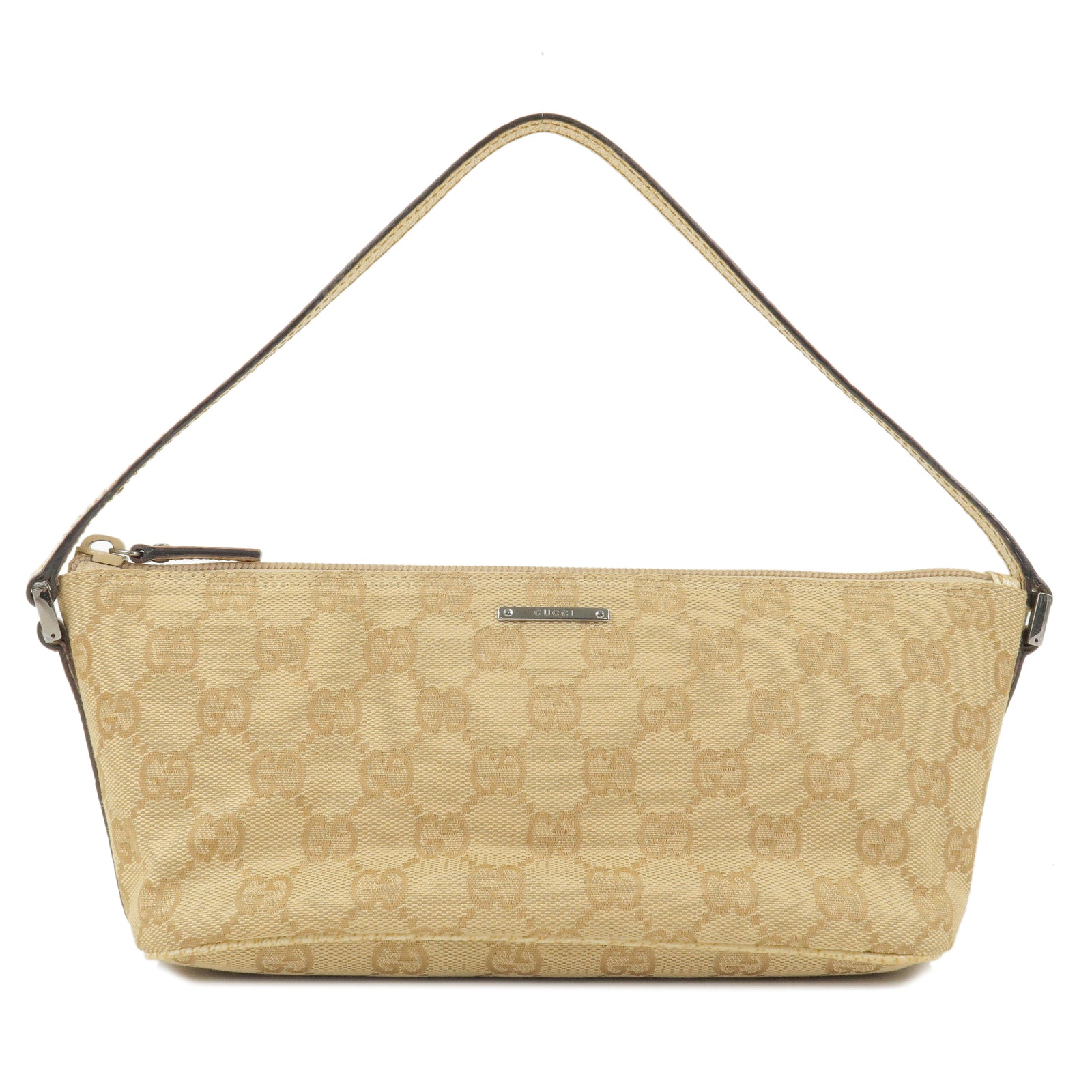 GUCCI-GG-Canvas-Leather-Boat-Bag-Hand-Bag-Pouch-Beige-07198
