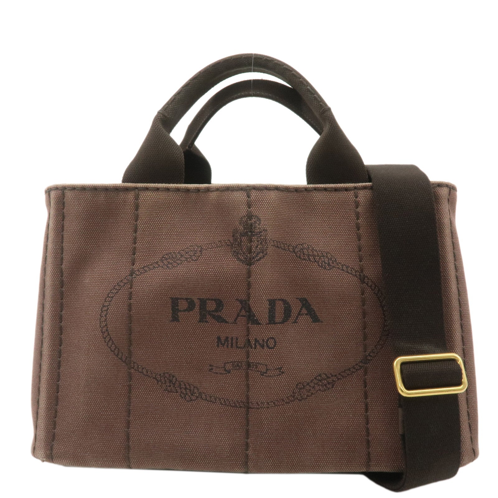 PRADA-Logo-Canapa-Mini-Canvas-2Way-Bag-Hand-Bag-Brown-B2439G