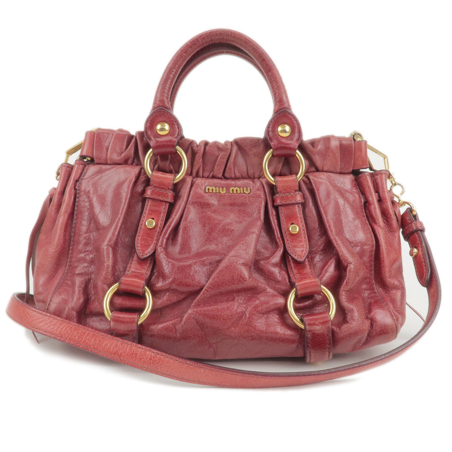 MIU-MIU-Logo-Leather-2Way-Bag-Hand-Bag-Shoulder-Bag-Red-RN0647