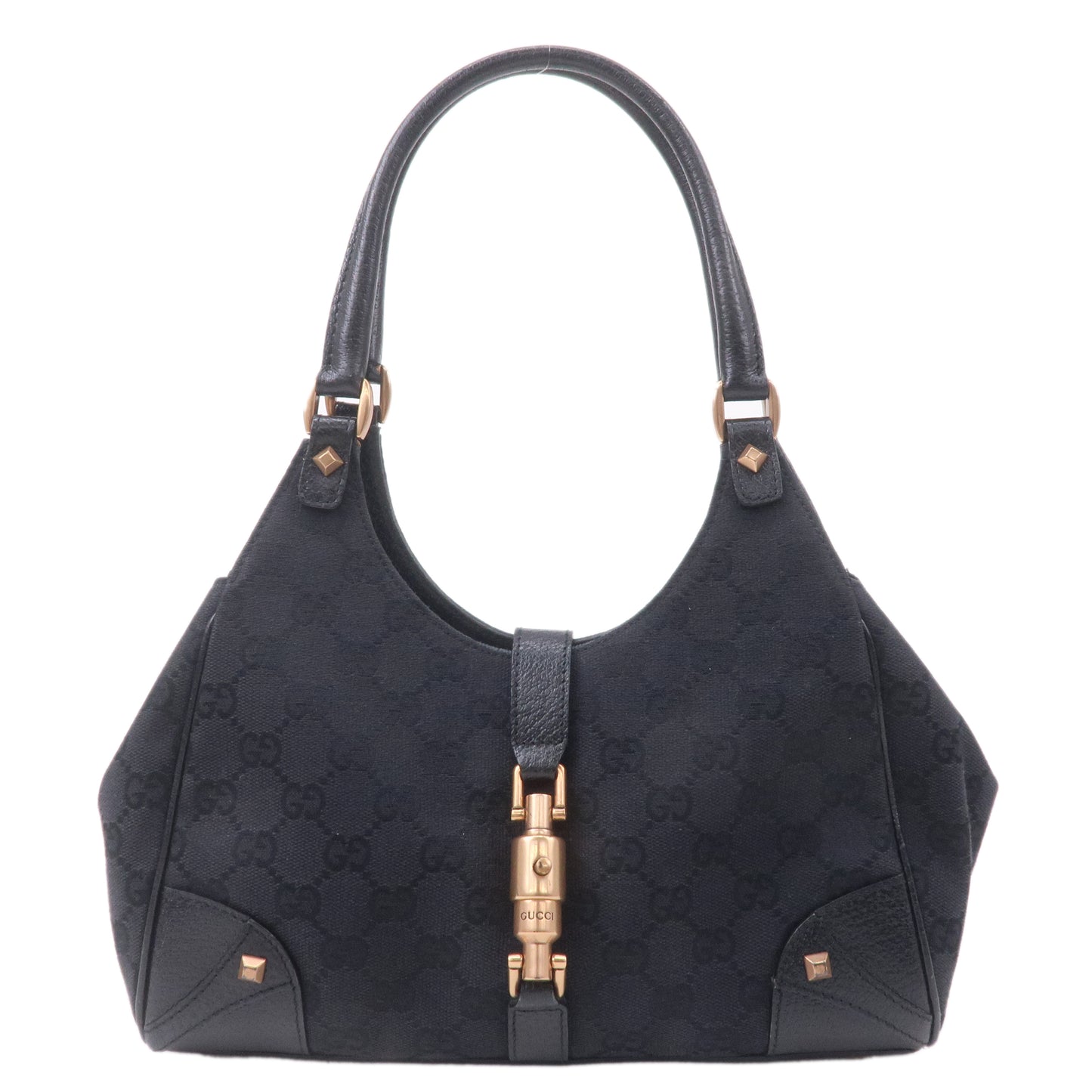 GUCCI New Jackie GG Canvas Leather Shoulder Bag Black 124409