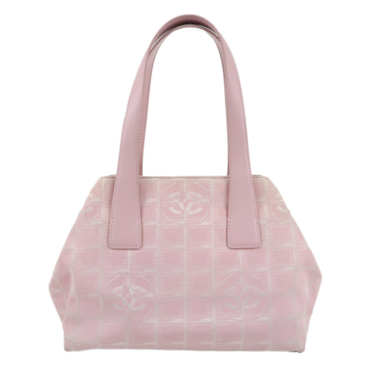 CHANEL-New-Travel-Line-Nylon-Jacquard-Leather-Hand-Bag-Pink
