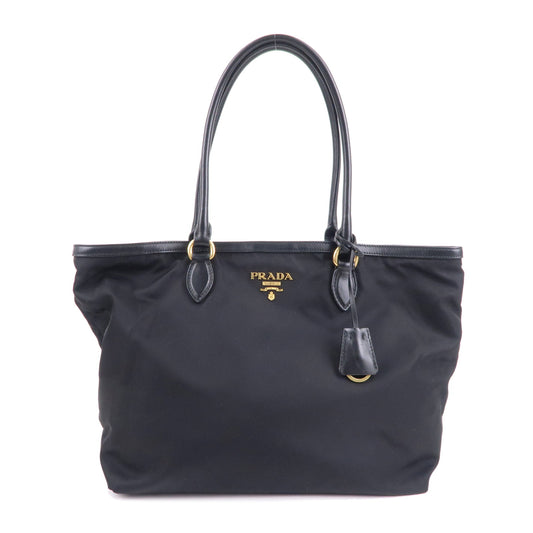 PRADA-Nylon-Leather-Tote-Bag-Shoulder-Bag-Black-1BG158