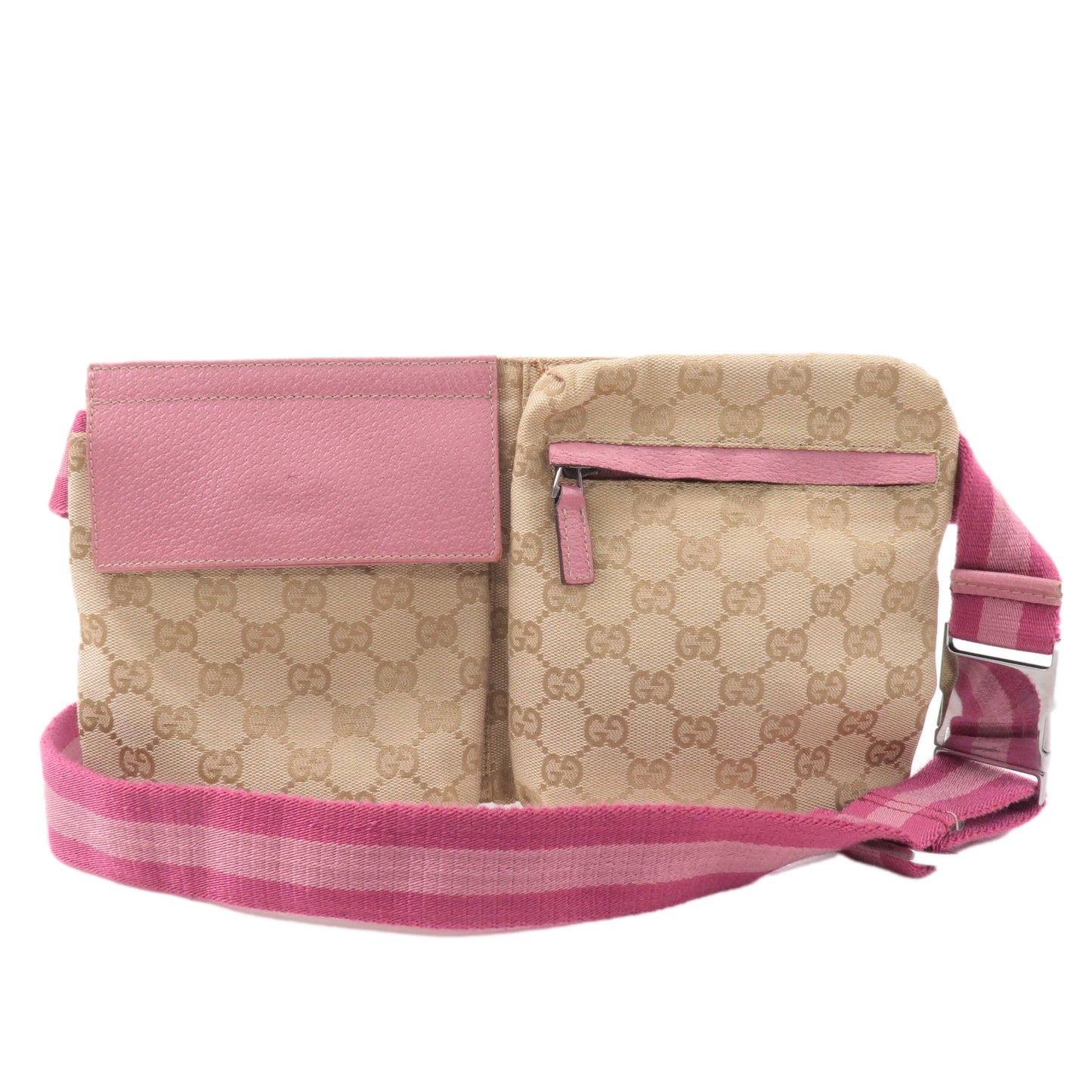 GUCCI GG Canvas Leather Waist Bag Waist Pouch Beige Pink 28566