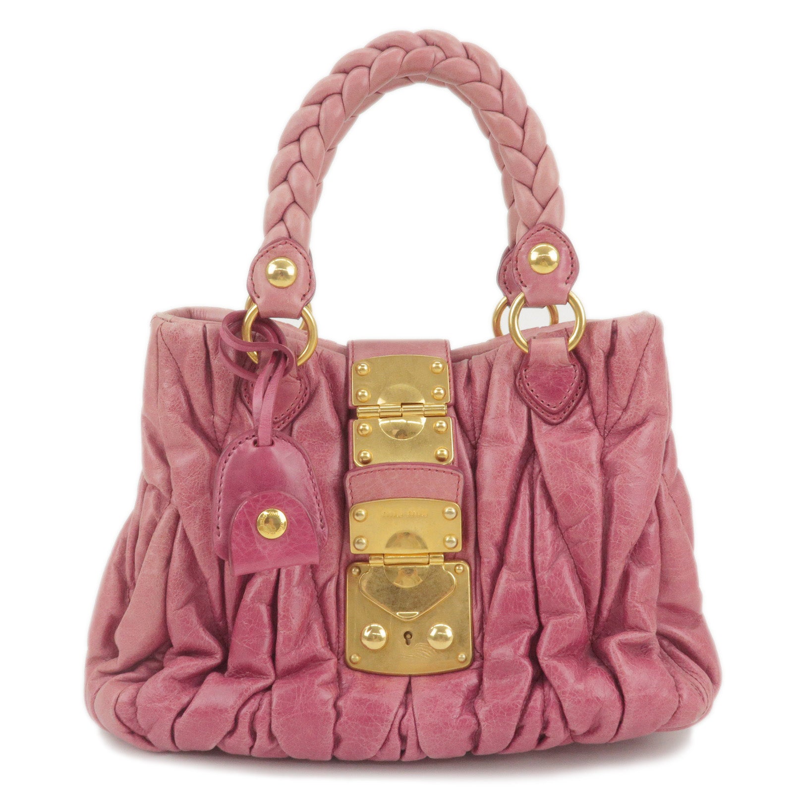 MIU-MIU-Matelasse-Leather-2Way-Bag-Hand-Bag-Shoulder-Bag-Pink