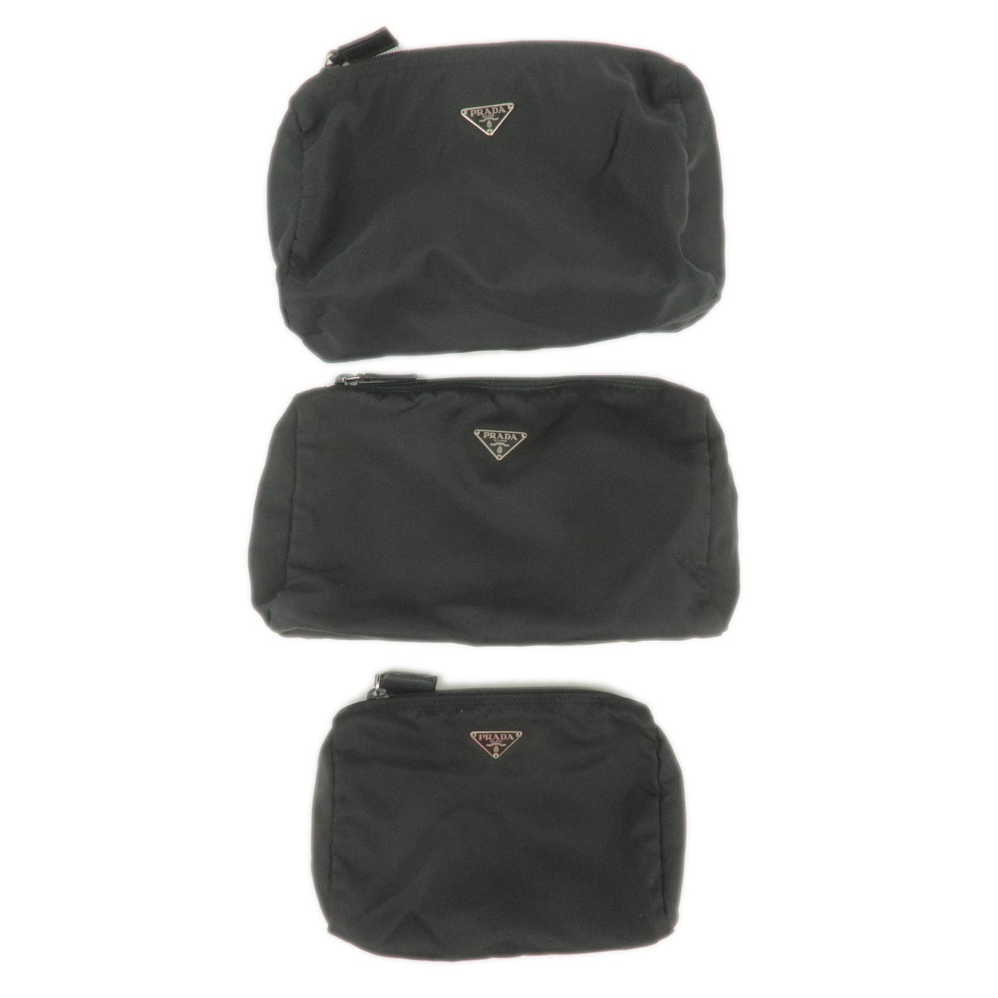 PRADA-Set-of-3-Logo-Nylon-Cosmetic-Pouch-Clutch-Bag-NERO-Black		