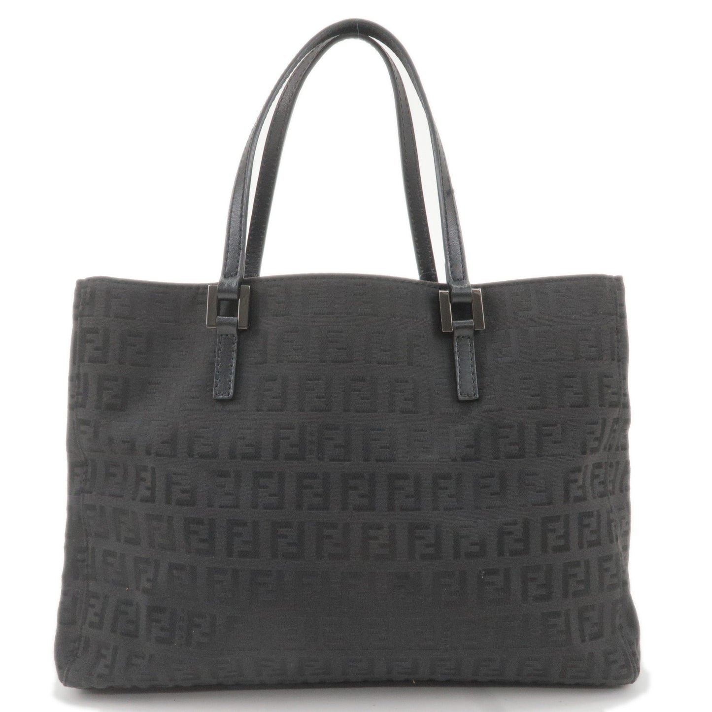 FENDI-Zucchino-Canvas-Leather-Hand-Bag-Black-8BH072