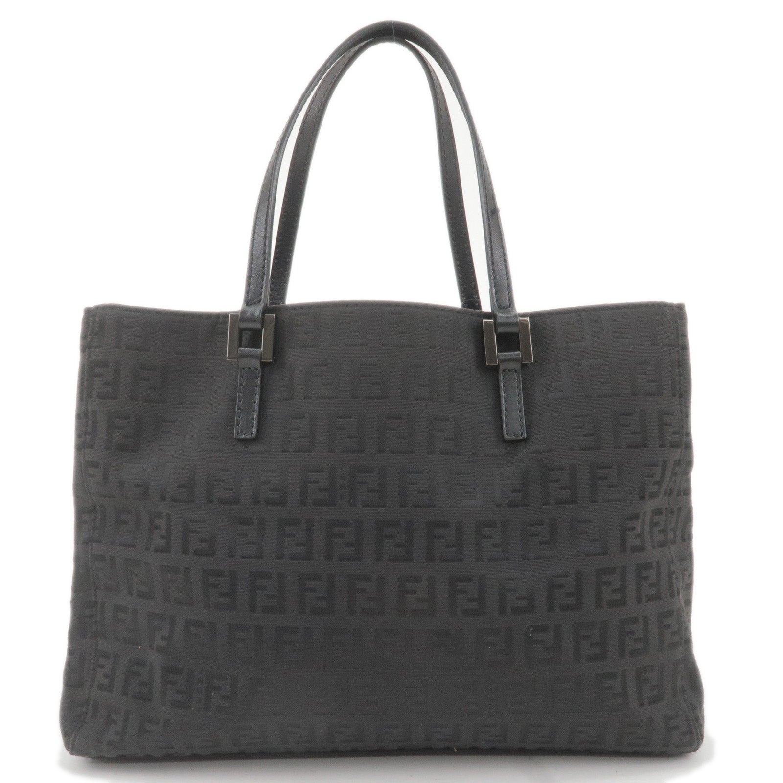 FENDI-Zucchino-Canvas-Leather-Hand-Bag-Black-8BH072