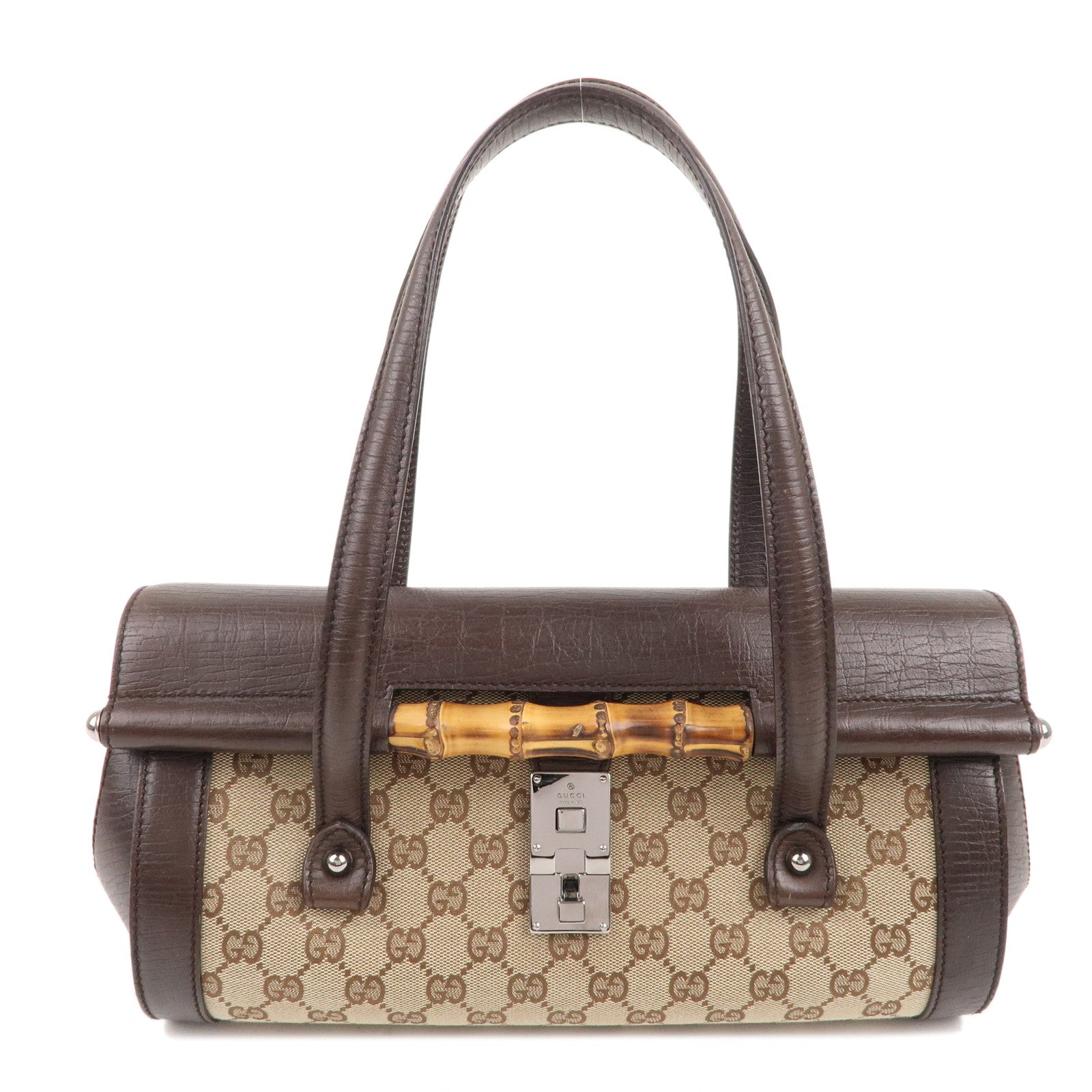 GUCCI-Bamboo-GG-Canvas-Leather-Hand-Bag-Beige-Brown-111713