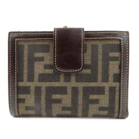FENDI-Zucca-Canvas-Leather-Bi-Fold-Wallet-Brown-Black-G1377