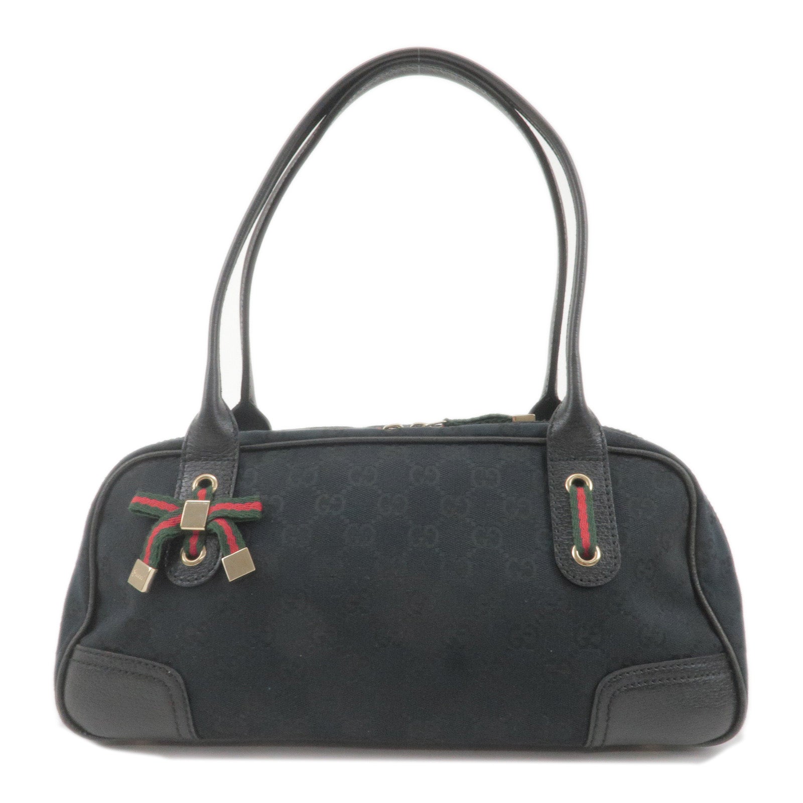 GUCCI-Sherry-Princy-GG-Canvas-Leather-Hand-Bag-Black-161720