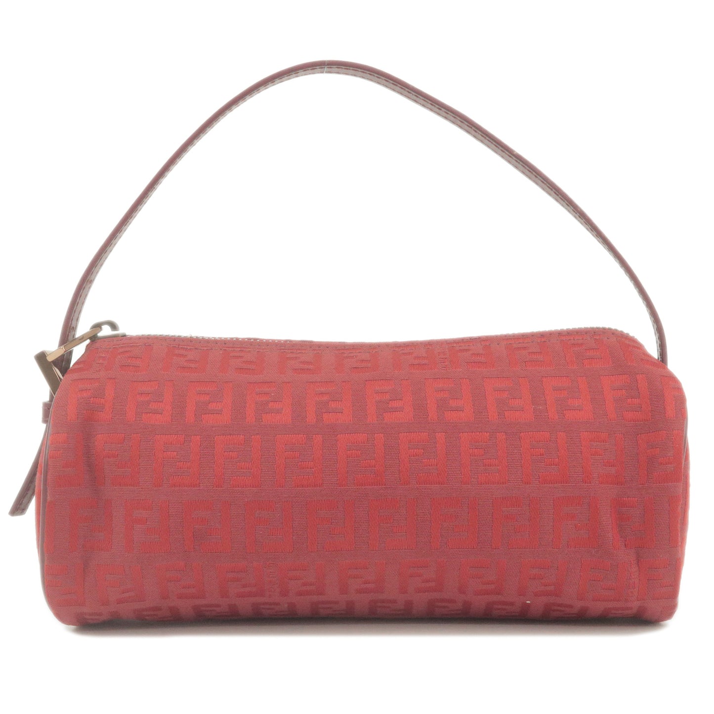 FENDI-Zucchino-Canvas-Leather-Hand-Bag-Pouch-Red-7N0016